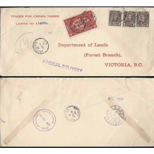 Canada Arch Leaf Issue 1932 Special Delivery 26 Cent Rate Vancouver to Victoria