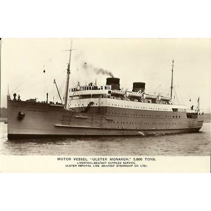 Belfast SS Co. Ltd. MV ULSTER MONARCH Postcard (Walton)
