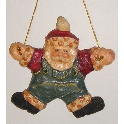 Christmas Santa In Dungarees - Rare Vintage Paper Mache Hanging Ornament