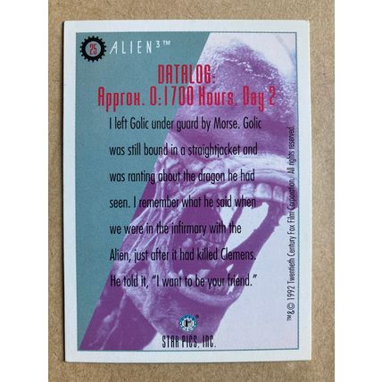 Alien3 Base trading card # 25 Golic in Jacket (A) 1992 Star Pics, Dark Horse