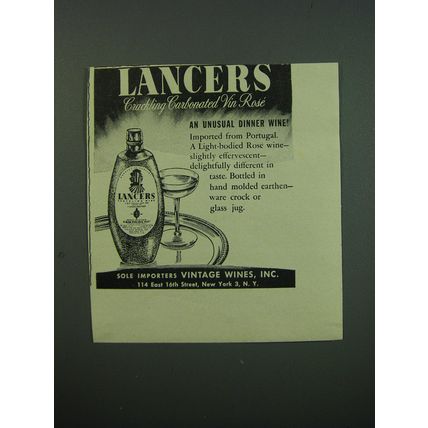 1949 Lancers Crackling Carbonated Vin Rose Ad - An unusual dinner wine