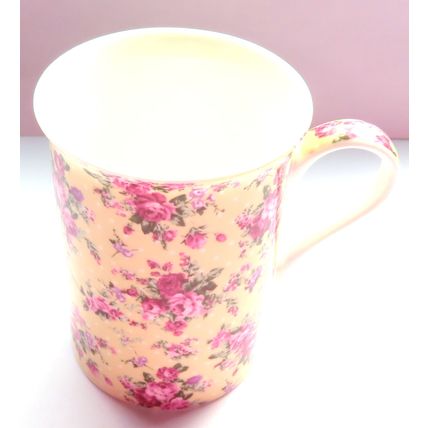Ditsy Rose Mug Fine China Pink Roses on a Cream Background 10 CM