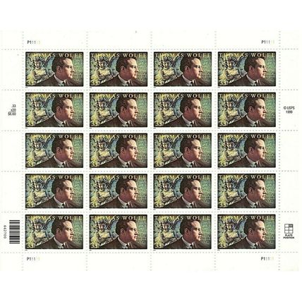 Novelist Thomas Wolfe Sheet of Twenty 33 Cent Postage Stamps Scott 3444