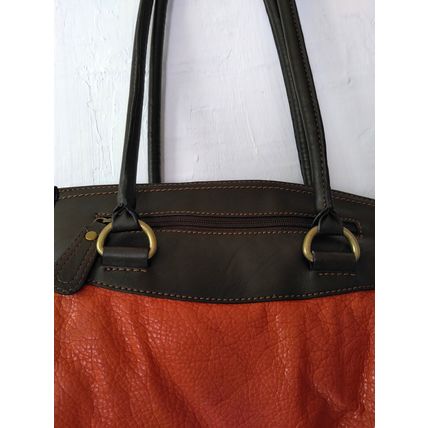 St. John's Bay Orange & Brown Handbag Pebbled Texture Luggage Tag Logo Flaw