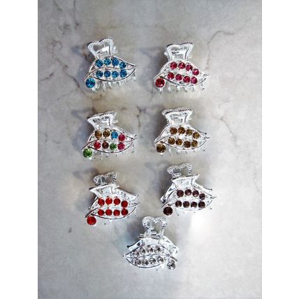 small mini silver metal crystal leaf hair claw clip