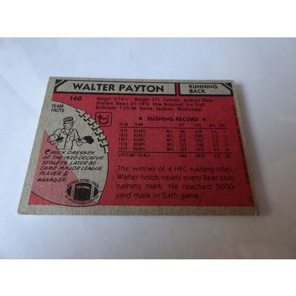 1980 Topps Football Card # 160 Walter Payton NFC All-Pro Good (2) Chicago Bears