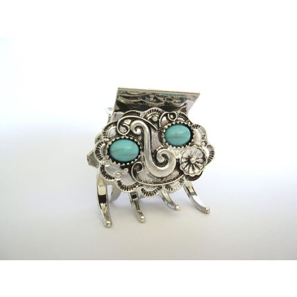 Small/medium turquoise blue silver metal native western hair claw clip