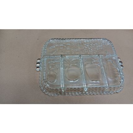 Vintage INDIANA GLASS Crystal Clear Divied Fruit Serving Tray Dish Pear Apple