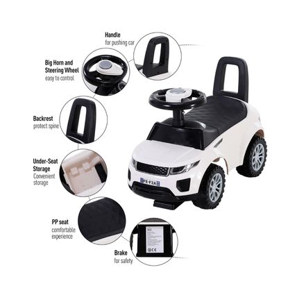 Ricco 3-in-1 Ride On Car Foot To Floor Slider Toddler w/ Horn Steering White