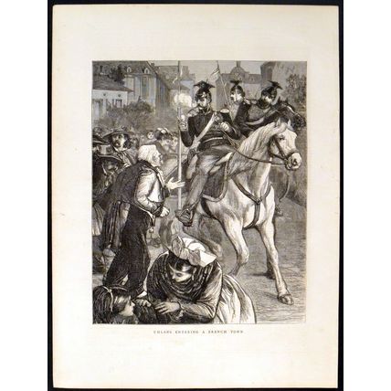 UHLANS ENTERING A FRENCH TOWN 1870 Polish light cavalry VICTORIAN ENGRAVING