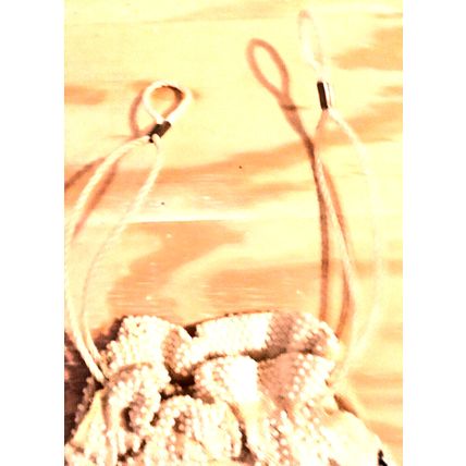 Vintage 50s Navy White Fringed Beaded Evening Bag Drawstring Polycord Handles