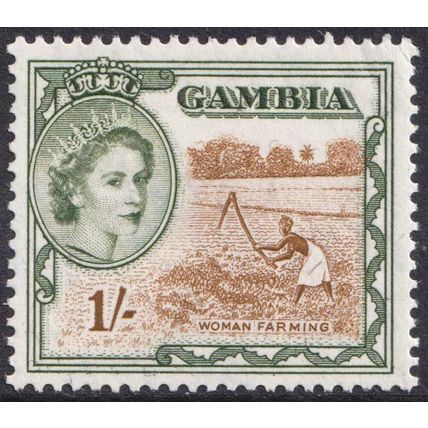 Gambia QEII 1953-59 1s Yellow-Brown Yellow-Green Hoeing SG178 Mint MH