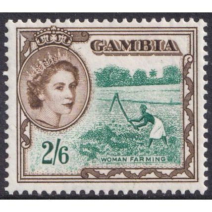 Gambia QEII 1953-59 2s6d Deep Bluish Green Sepia Farming SG181 Mint MH