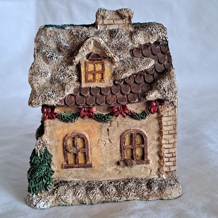 Vintage HINGED Christmas Eve HOUSE Decoration Deco Santa Elf Snow Winter