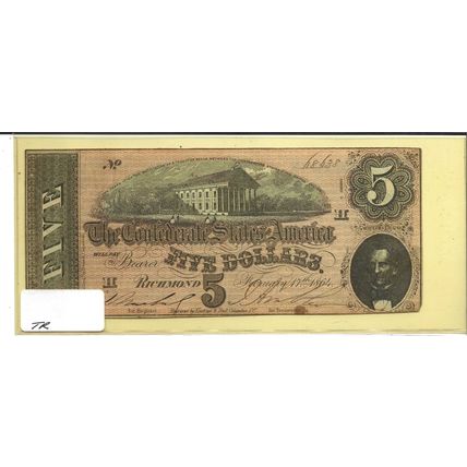 1864 Confederate $5.00 Bill XF
