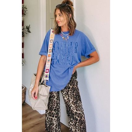 Sky Blue Vintage MOTHERHOOD Letter Graphic T Shirt
