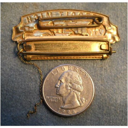 1930s Vintage Detroit Michigan Convention Ribbon Topper Badge Pin