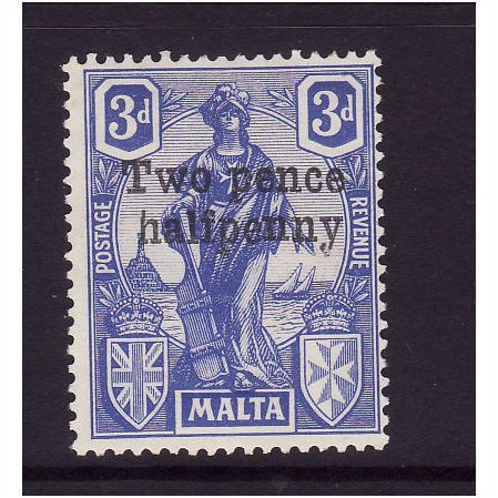 MALTA 1925 SG142 2 1/2d on 3d ULTRAMARINE M MINT #1