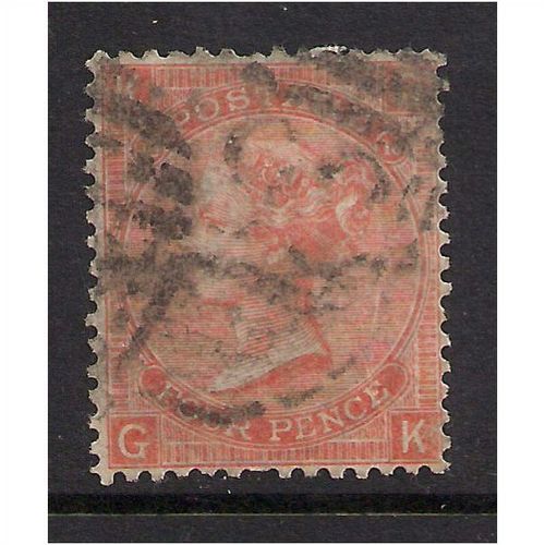 GB 1868 QV 4d Vermilion used stamp (G & K) Plate 10 CV £130 SG 95 ( 408 )