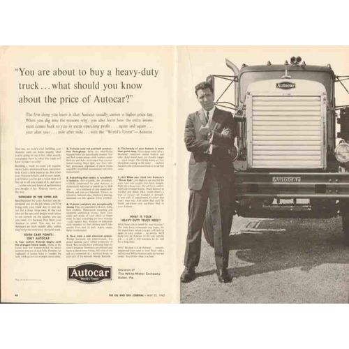 white motor company 1962 autocar finest heavy-duty truck vintage ad
