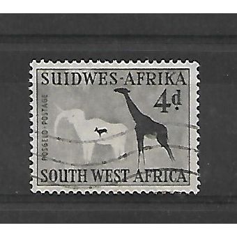SouthWestAfrica.SG157 4d "White Elephant&Giraffe" (rock painting).F/Used.May21d
