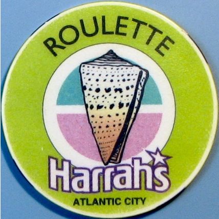 Harrahs. Roulette Casino Chip. Atlantic City, NJ. Lime Green. W21.