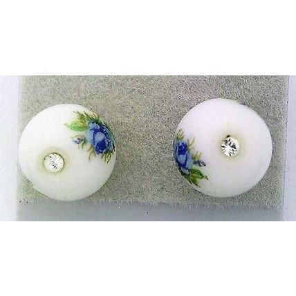 White Floral Glass Crystal 8mm Stud Earrings 2