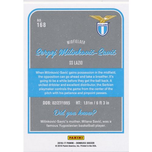 2016 Donruss Soccer 168 Sergej Milinkovic-Savic SS Lazio