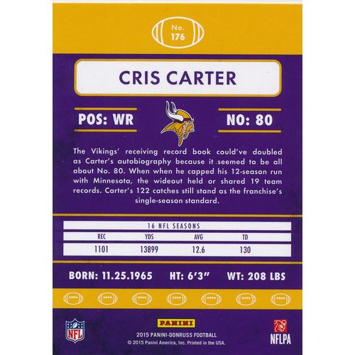 2015 Donruss Football 176 Cris Carter Minnesota Vikings