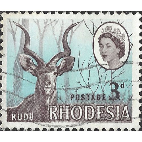 RHODESIA, MAMMAL, Greater Kudu, blue 1966, 3d