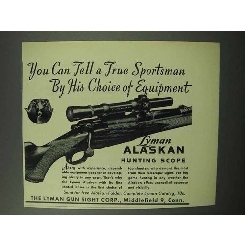 1950 Lyman Alaskan Hunting Scope Ad - True Sportsman