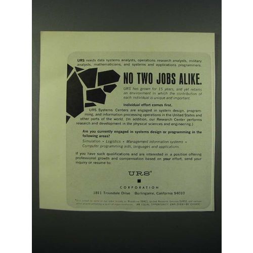 1966 URS Corporation Ad - No Two Jobs Alike