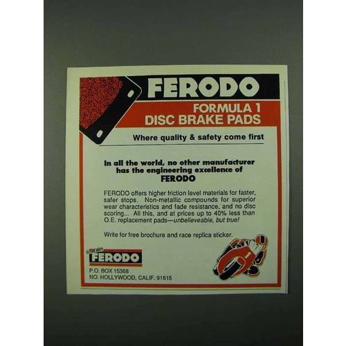 1988 Ferodo Formula 1 Disc Brake Pads Ad