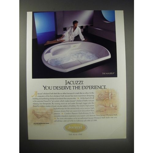 1990 Jacuzzi Maurea Whirlpool Bath Ad - Jacuzzi. You deserve the experience