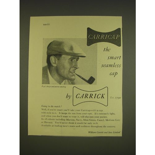 1955 Carrick Carricap Ad - Carricap the smart seamless cap