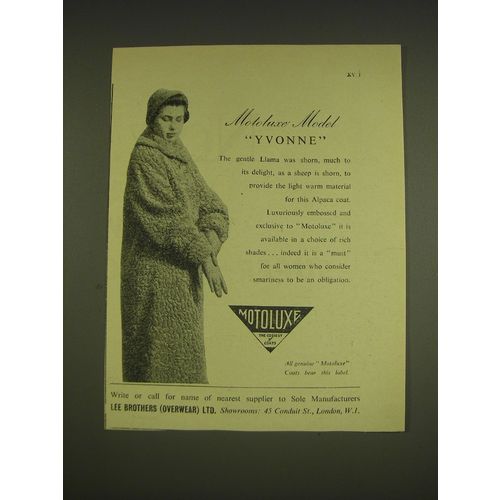 1955 Motoluxe Yvonne Coat Ad - Motoluxe Model Yvonne
