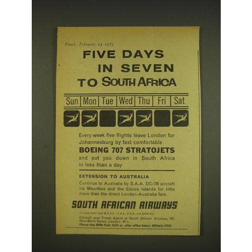1963 South African Airways Ad - Five days in seven to South Africa
