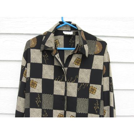 Womens Tess Blouse Medium 44 chest Black Checked Shirt Top Long Sleeve