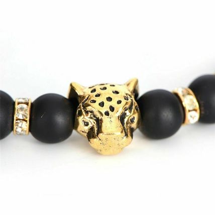 Quality Unisex Leopard Head Bracelet Wristband Jewelry Accessories Black Bead UK