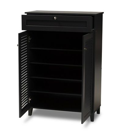 Gray Walnut White Oak Vented Shoe Storage Cabinet 45.25" Tall 4 Shelves Drawers