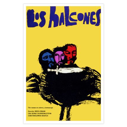 Romanian movie Poster"3 Head HAWK"Collectible art.Los HAlcones.Blue Pink & Red