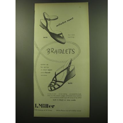 1949 I. Miller Braidlets Shoes Advertisement - Millerkin News!