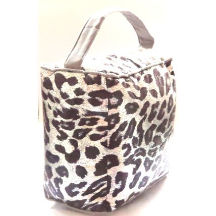 Black & Silver Animal Print Doorstop with Fabric Handle & Heart Charms 31 CM