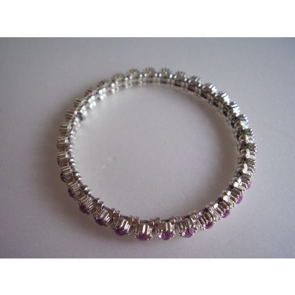 Vintage Tennis Bracelet Pink Crystal Stones in Silver-plated Cells Retro Bangle