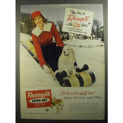 1956 Rheingold Beer Ad - My beer is Rheingold - the Dry beer! - Sledding