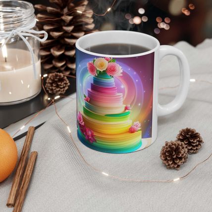 Happy Birthday Rainbow Cake Celebration #22 CeramicMug Ceramic Coffee Mug 11oz