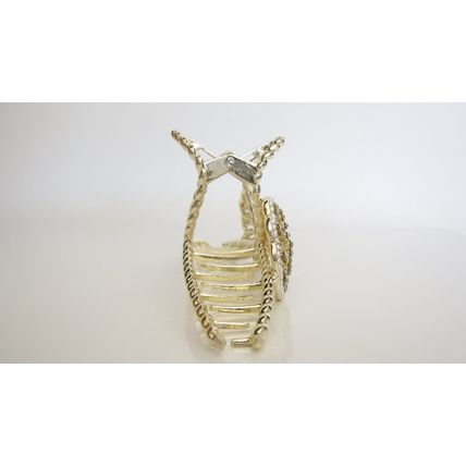 Long one sided round crystal bow gold metal hair claw clip for medium thick hair