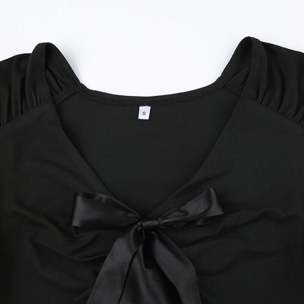 Vintage Y2K Tie-Up Black T-shirt Fold Slim Grunge Crop Top Harajuku Kawaii Tee