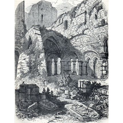 ABBEY AT ST. BAVON -GHENT - BELGIUM 1854 John Cassell ANTIQUE ENGRAVING