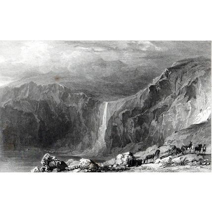 WATERFALL & STONE QUARRY, NEAR BOSCASTLE 1832 Thomas Allom ANTIQUE ENGRAVING